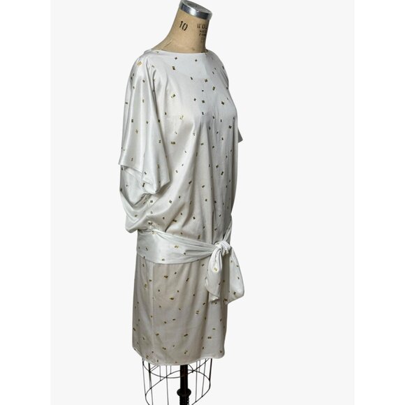 1980s dress with gold glitter and drop waist with sash by Diamond's Run Size L - Picture 3 of 7